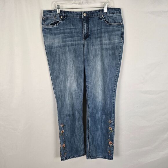 Christopher & Banks Jeans Women's 14 Blue Medium Wash Straight Rose Embroidering - Picture 1 of 16